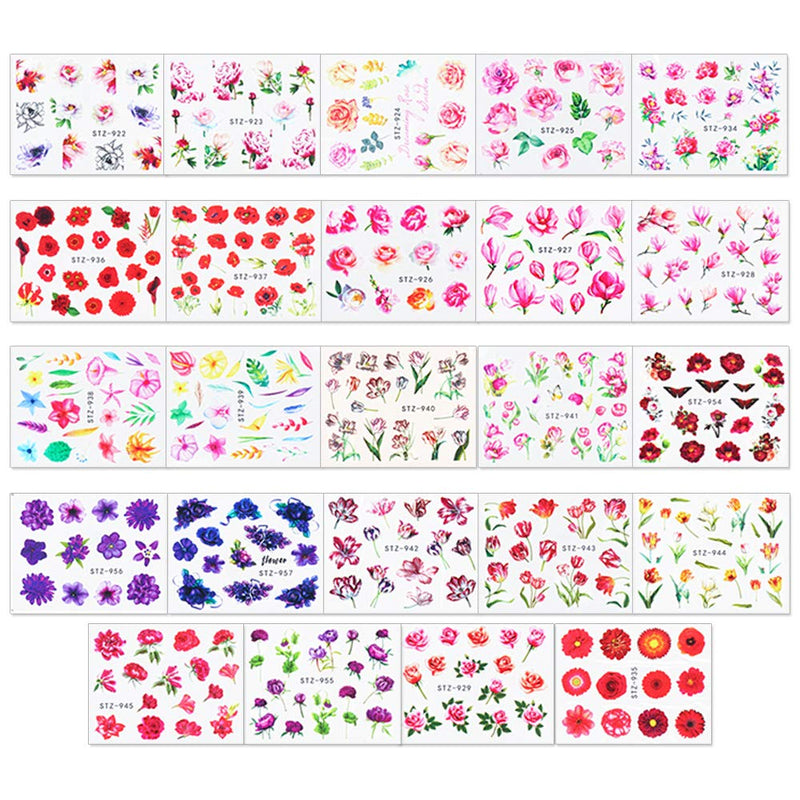 WOKOTO 54 Sheets Water Slide Nail Art Decals with 1Pc Tweezers Butterfly Flower Design Nail Water Transfer Stickers Manicure 3D Decoration KIT1 - BeesActive Australia