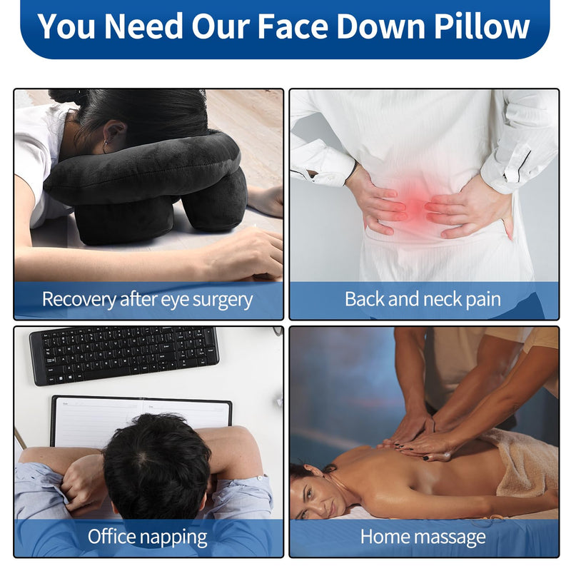 Breathe Easy Face Down Pillow, Face Down Pillow After Eye Surgery or BBL Recovery, Retinal Detachment Vitrectomy Recovery Equipment, Face Down Pillow For Sleeping, Home Massage Headrest, Black - BeesActive Australia