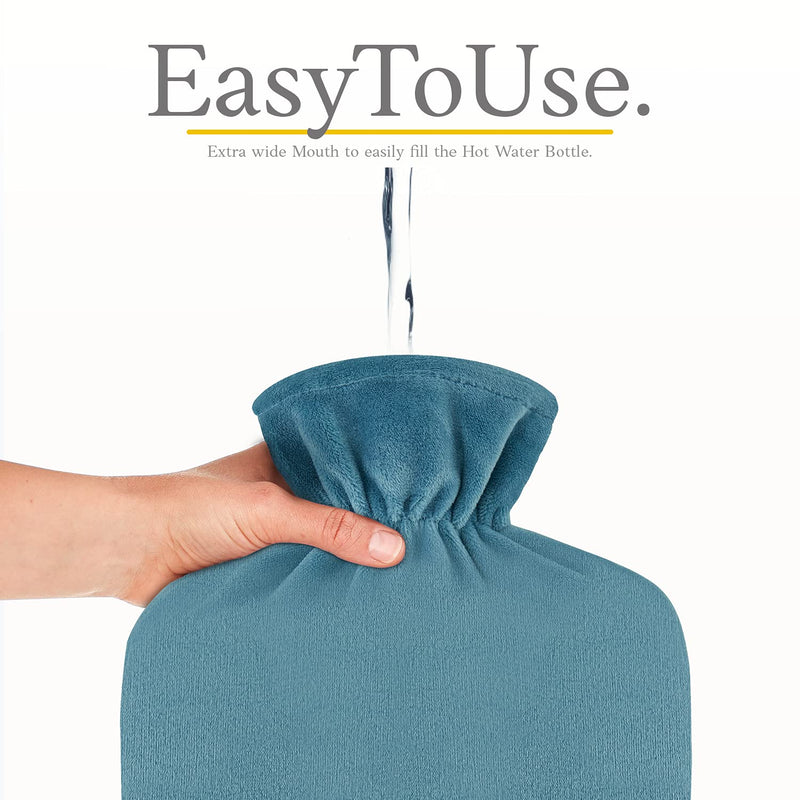 Hot Water Bottle with Fleece Cover - Soft Premium Fluffy Cover - 1.8L Large Capacity - Hot Water Bag for Pain Relief, Back, Neck and Shoulders & Warm Cosy Nights - Great Gift for Women (Green/Blue) Green/Blue - BeesActive Australia