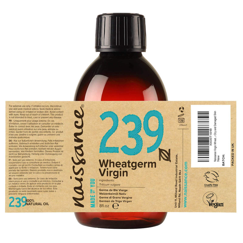 Naissance Virgin Wheatgerm Oil 8 fl oz - Pure & Natural, Cold Pressed, Vegan, Hexane Free, Non GMO, Cruelty Free - Moisturising for Dry and Damaged Skin - BeesActive Australia