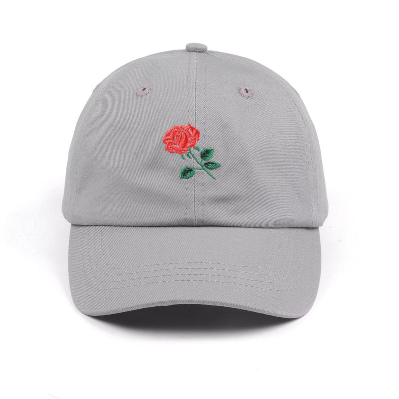 Rose Embroidered Dad Hat Women Men Cute Adjustable Cotton Floral Baseball Cap Grey - BeesActive Australia