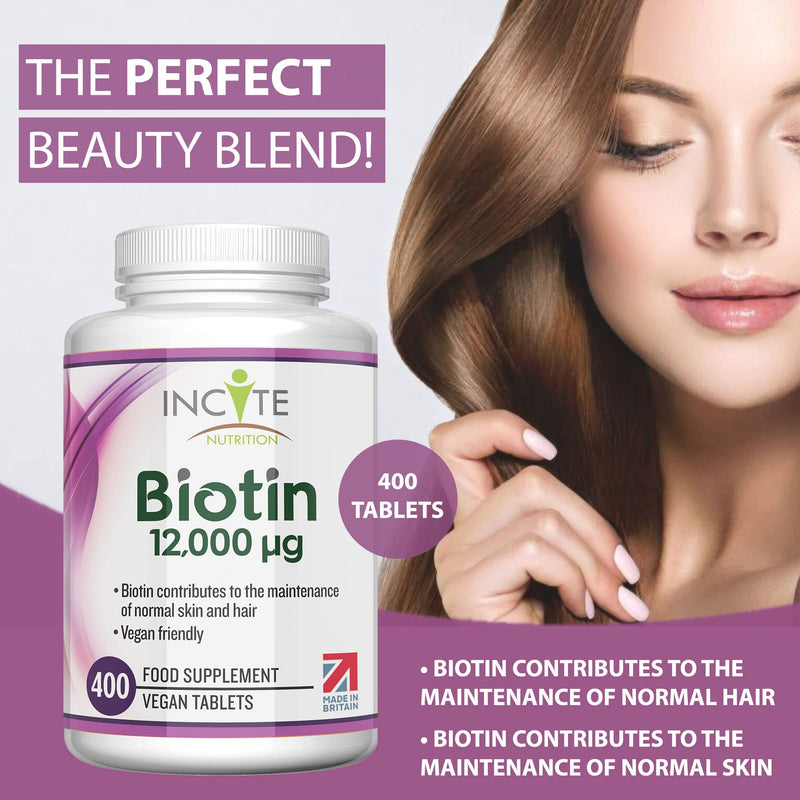 Biotin Hair Growth Supplement 12,000mcg - 400 Tiny 6mm Tablets (Full Year Plus Supply) - Biotin Hair Growth Tablets for Men & Women Biotin Tablets Hair Supplements Hair Support Made in The UK Biotin 12,000mcg - BeesActive Australia