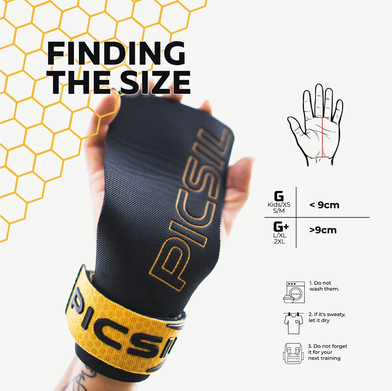 PICSIL Golden Eagle Hand Grips Fingerless, Grips for Cross Training No Holes, Gym, Boxing, Weightlifting, Prevents Blisters and Tears, Increased Magnesium Retention, Unisex Gold S/M - BeesActive Australia