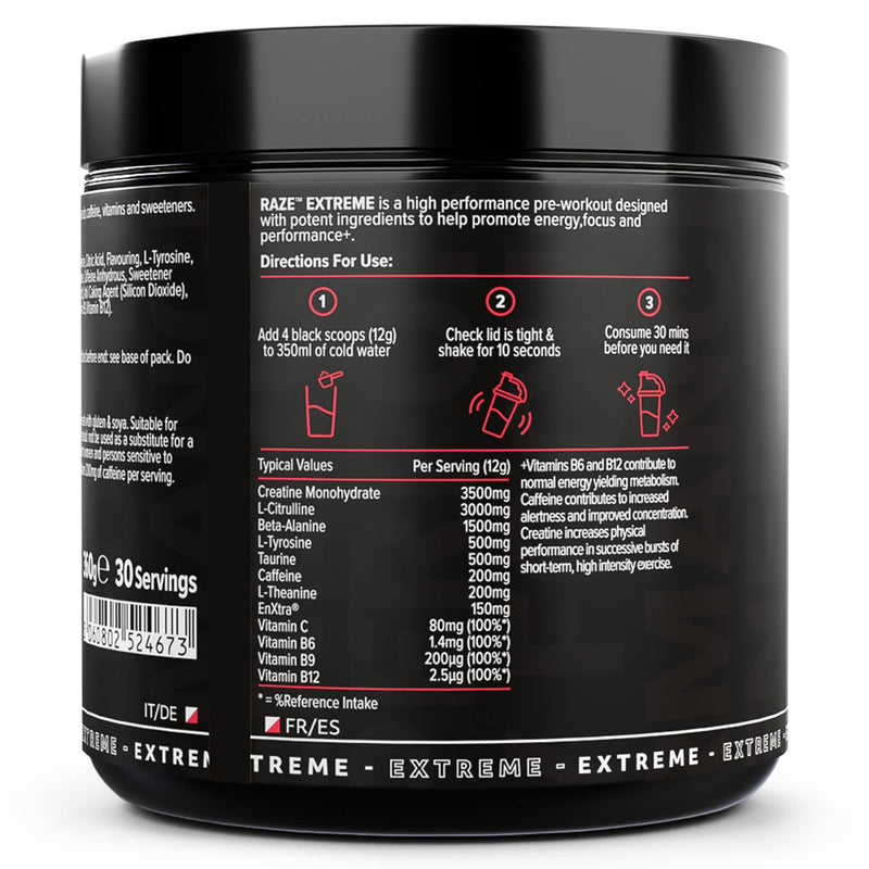 Protein Works - Raze Extreme Pre Workout Powder Creatine, Caffeine & Beta Alanine Energy Drink Watermelon 30 servings - BeesActive Australia