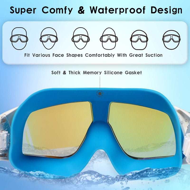 Keary Swimming Goggles Anti-fog Swim goggles for Adults Men Women Youth with Soft Silicone Gasket, UV Protection Pool goggles Mirrored Blue - BeesActive Australia