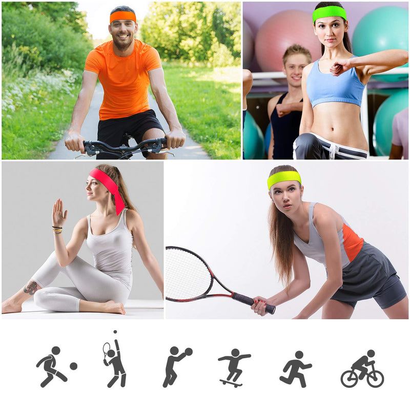 12 Pieces Tennis Tie Headband Hair Band Unisex Dry Head Tie Sport Tie Back Headband for Basketball, Running, Tennis, Karate, Athletics Neon Color - BeesActive Australia