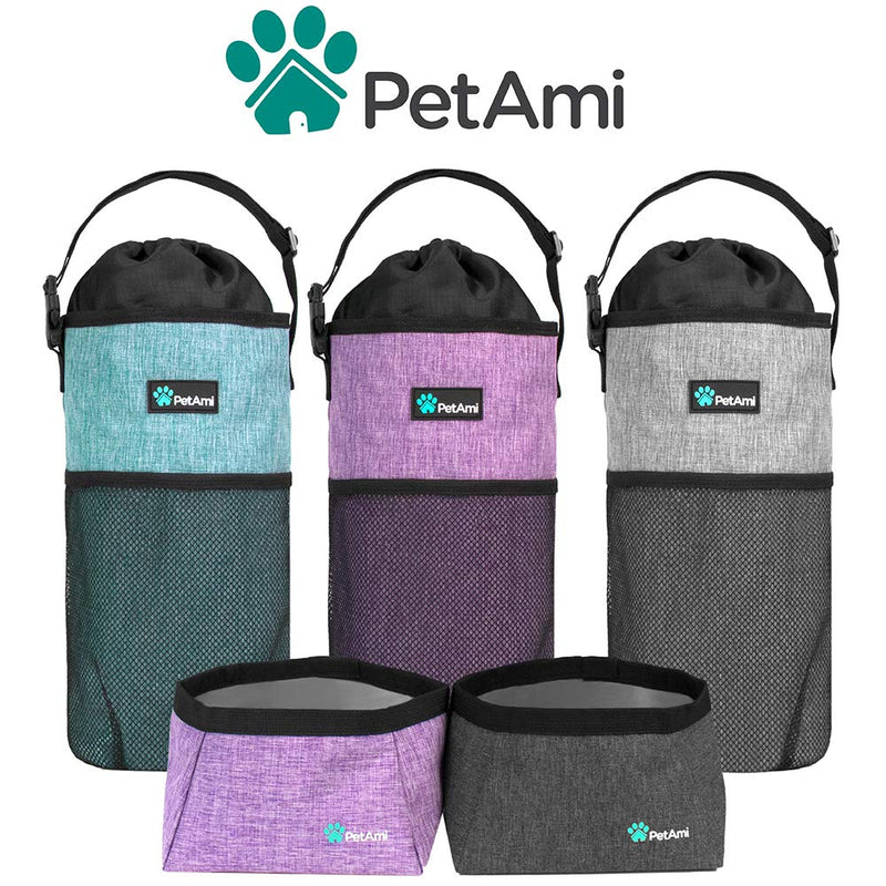 PetAmi Dog Food Travel Bag, Collapsible Dog Travel Bowls, Kibble Carrier for Dogs with Dog Water Bowls Kit, Pet Food Travel Container Storage for Camping, Hiking Gear Accessories Food Bag & Collapsible Bowls Heather Gray - BeesActive Australia
