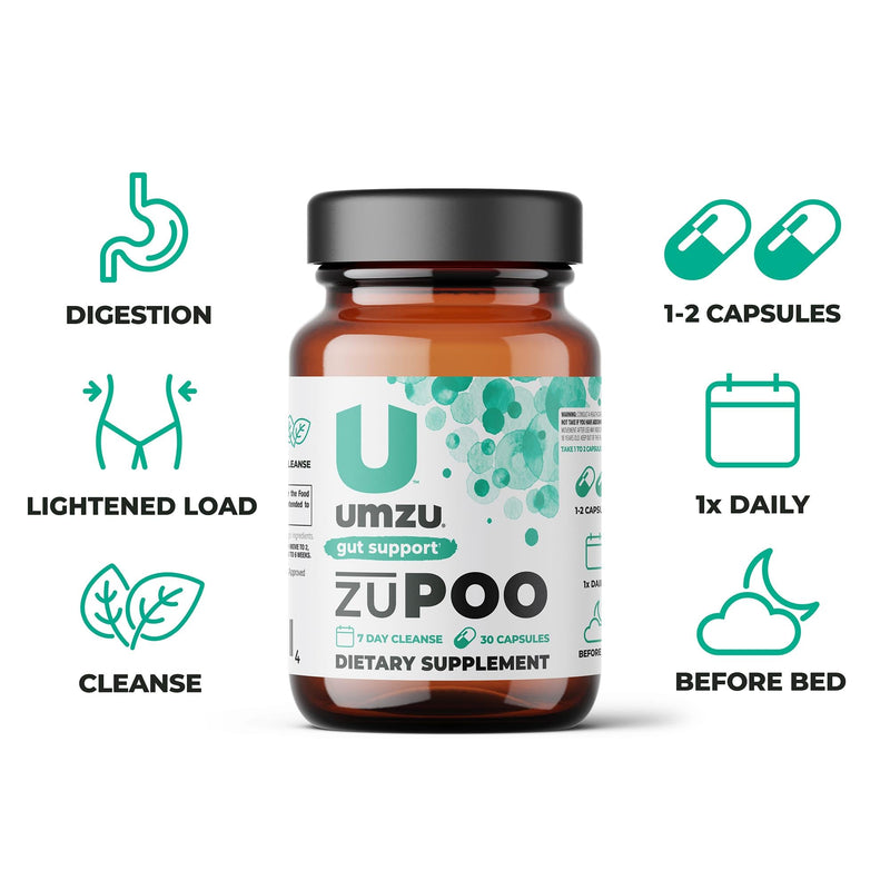 UMZU zuPOO - Colon Cleanse & Gut Support Supplement, Healthy Waste Elimination and Bowel Movements, Vitamins, Minerals, Herbs, Barks Blend, 7-Day Cycle, Bloating Relief - (15 Day Supply 30 Capsules) - BeesActive Australia