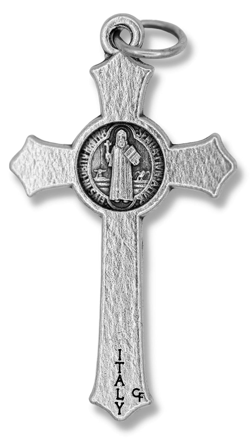 Bulk Pack of 25 - St Benedict Crucifix Cross for Rosary Making - 1.5 Inch Silver Oxidized Crucifix Rosary Part for Catholic Necklace, St Benedict Rosary and Rosary Making Supplies, Made in Italy - BeesActive Australia