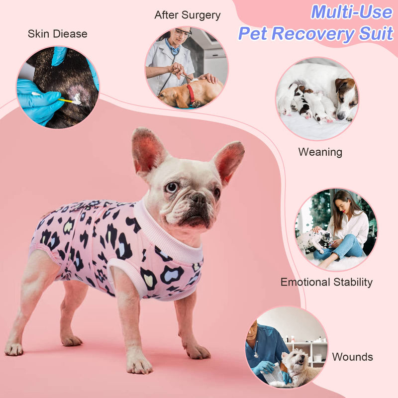 Kuoser Surgical Recovery Suit for Dogs Cats, Pet Leopard Printed Recovery Shirt After Surgery for Abdominal Wounds, Cone E-Collar Alternative Spay Bandages Onesie, Dog Anti Licking Snugly Suit Small (Back: 11.4" - 13.4"; Weight: 7 - 15LB) Pink - BeesActive Australia