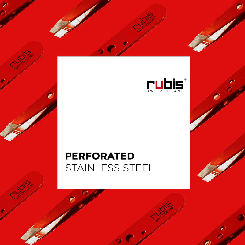 Rubis Elegance Perforated Stainless Steel Slanted Tweezers, For Precise Eyebrows and Hair Removal, Red 1K111/06,Rubis Switzerland Swiss Made World Renowned Precision Slanted Red - BeesActive Australia