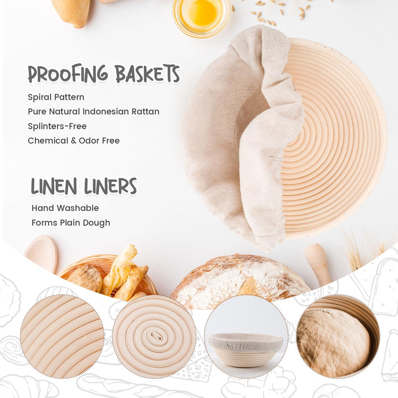 DOYOLLA Bread Proofing Baskets Set of 2 8.5 inch Round Dough Proofing Bowls w/Liners Perfect for Home Sourdough Bakers Baking - BeesActive Australia