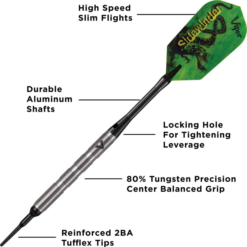 [AUSTRALIA] - Viper Sidewinder 80% Tungsten Soft Tip Darts, 18 Grams Fine Knurling 