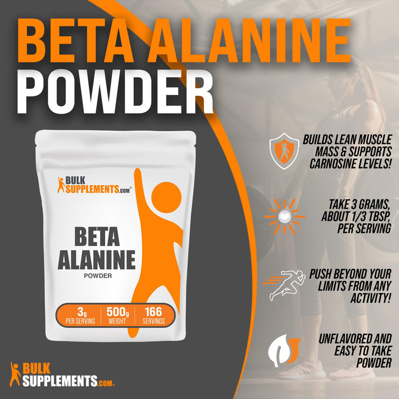 BULKSUPPLEMENTS.COM Beta Alanine Powder - Beta Alanine Pre Workout, Beta Alanine 3000mg - Beta Alanine 500g, Beta Alanine Bulk - Unflavored, Pure & Gluten Free, 3g per Serving, 500g (1.1 lbs) 1.1 Pound (Pack of 1) - BeesActive Australia