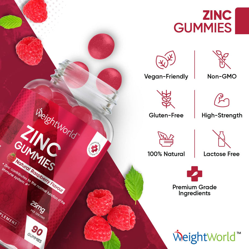 Zinc Gummies 25mg per gummy � 90 Vegan Zinc Citrate Gummies - Natural Raspberry Flavour � Better Alternative to Bitter Zinc Tablets - Immunity, Skin & Hair Gummies - Zinc Supplement For Men & Women - BeesActive Australia