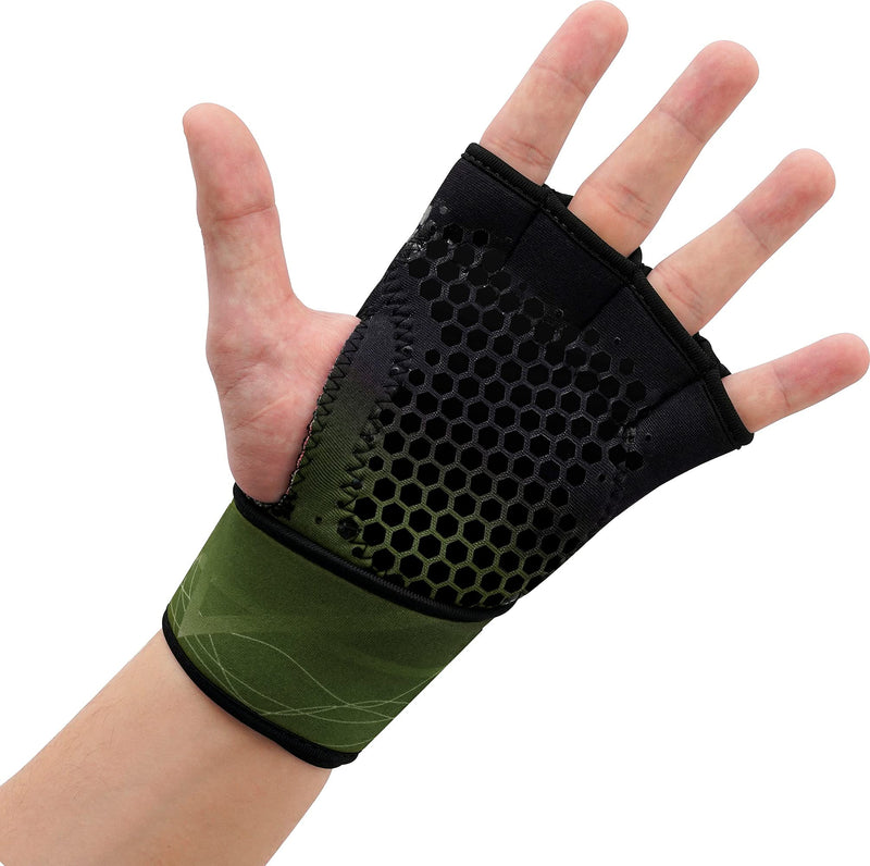 RDX Weight Lifting Gloves Grips Fitness Gym Workout, Long Wrist Support, Ventilated Open Back Anti-Slip Gripper, Strength Training Deadlift HIIT Exercise, Women Men Cycling Climbing Gymnastics Rowing Green Large-X-Large - BeesActive Australia