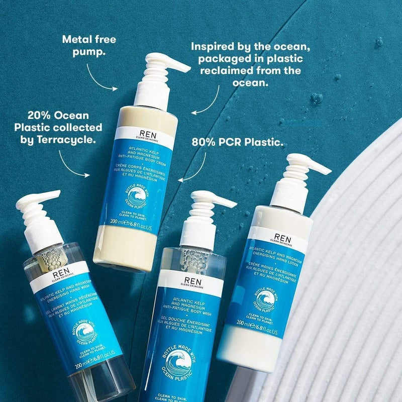 REN Clean Skincare Atlantic Kelp & Magnesium Anti-Fatigue Body Cream Hydrating Body Moisturizer Packaged in Recycled Ocean Plastic Bottle, 6.8 Fl Oz - BeesActive Australia