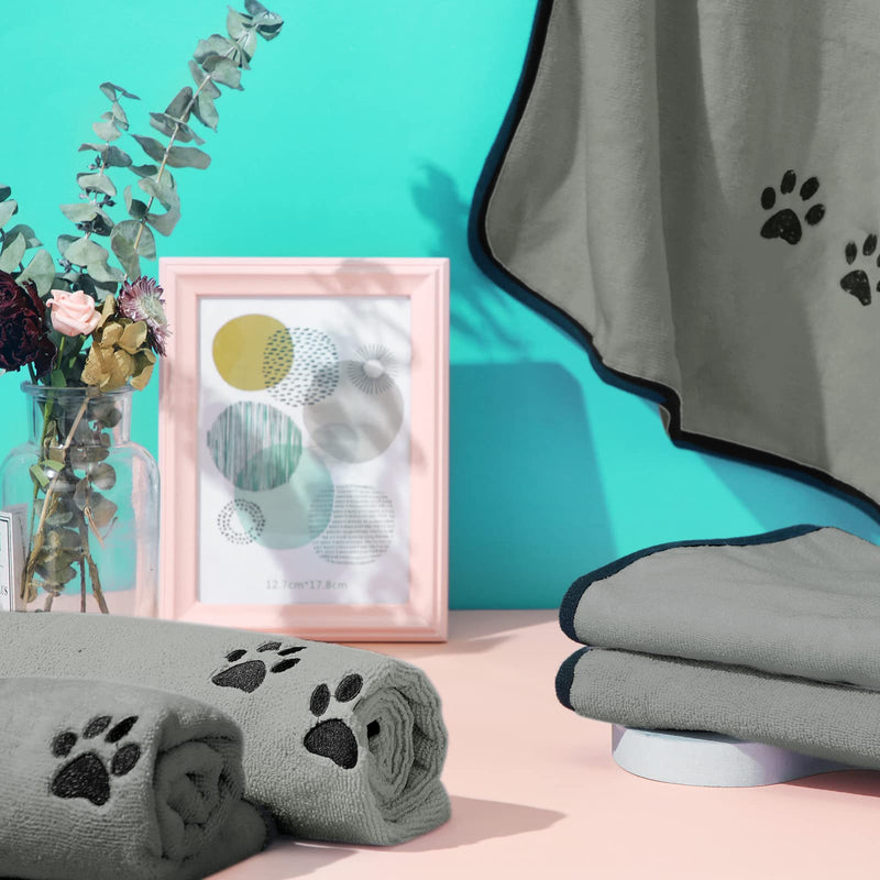 4 Pack Dog Towels for Drying Dogs Microfiber Dog Towel Soft Absorbent Pet Bath Towel Dog Drying Grooming Towel with Embroidered Paw for Pet Dogs Cats Bathing and Grooming 35 x 20 Inch Gray - BeesActive Australia