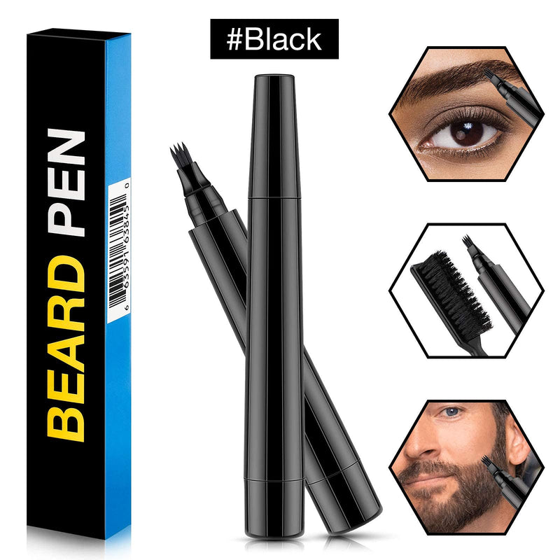 Beard Pencil Filler, AFDEAL Barber Pencil with Brush Kit, Mustache Eyebrow Repair Shape Fast Natural Hair Grower Male Micro-Fork Tip for Seamless Application Water Sweat Proof Long Lasting (BLACK) - BeesActive Australia