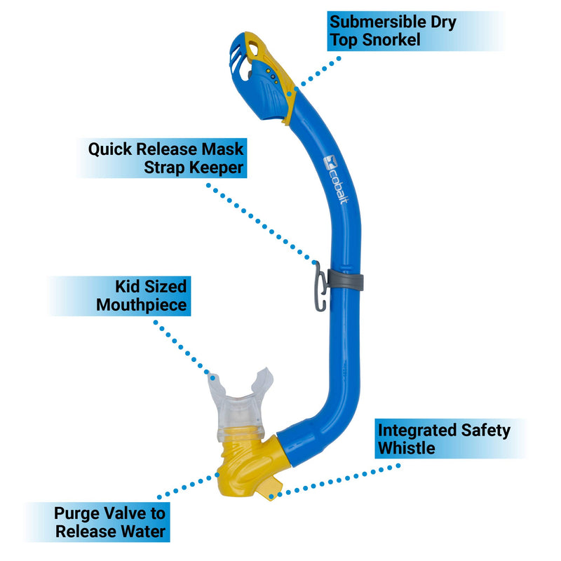 [AUSTRALIA] - Cobalt Komodo Kids Snorkel Combo - Anti-Fog, Anti-Leak Mask and Dry-Top Snorkel Set for Youth and Junior Snorkeling, Scuba Diving. Royal/Yellow 