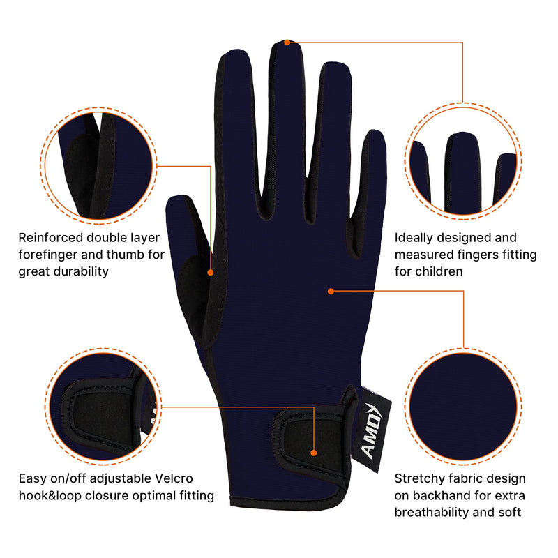 Amoy Kids Horse Riding Gloves Breathable Children Equestrian Horseback Anti-Slipping Boys & Girls Youth Outdoor Biking Cycling Sport Mitts Navy M (Age 8-10) - BeesActive Australia