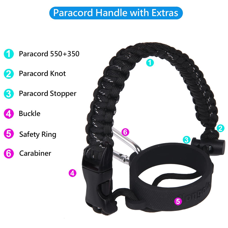 Wongeto 2.0 Paracord Handle with Shoulder Strap Compatible with Hydro Flask 2.0 Wide Mouth Water Bottle 12oz to 64oz-Water Bottle Strap Carrier for Walking,Camping,Going to School Black - BeesActive Australia