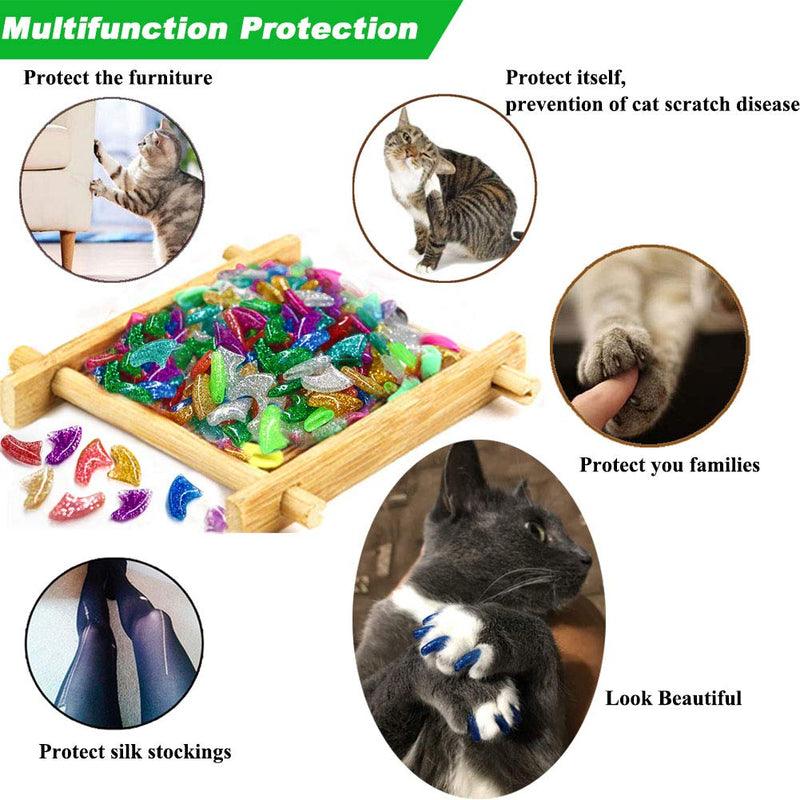 VICTHY 100pcs Cat Nail Caps, Colorful Pet Cat Soft Claws Nail Covers for Cat Claws with Glue and Applicators, 10 Colors/Set Medium - BeesActive Australia