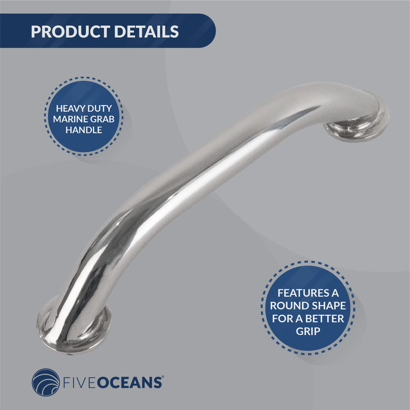 Five Oceans Marine Polished Stainless Steel Grab Handle Handrails 9 inches (1 Pack) - BeesActive Australia