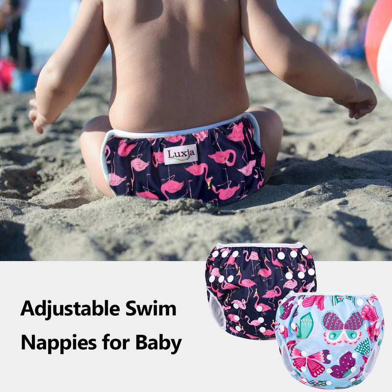 Luxja Swimming Nappy Resuable (Pack of 2), Adjustable Swim Nappies for Baby (0-3 Years), Washable, Butterfly + Flamingo - BeesActive Australia