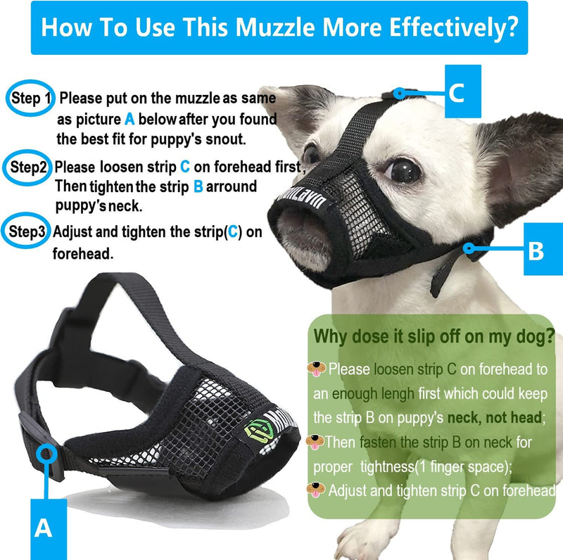 MoiiLavin Extra Small Dog Muzzle XS for Grooming Barking Chewing, Barkless Soft Mesh Muzzles to Prevent Eating Poop Things,Best for Aggressive Dogs (Grey-Blue) - BeesActive Australia