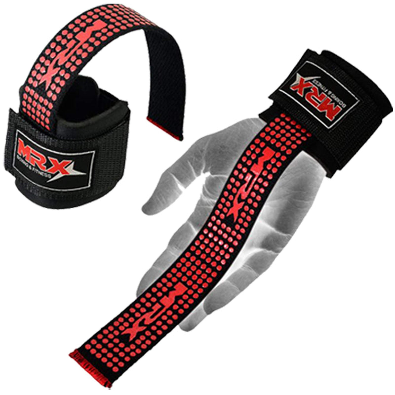 MRX BOXING & FITNESS Weight Lifting Bar Straps with Wrist Support Wraps in Black/Red - BeesActive Australia