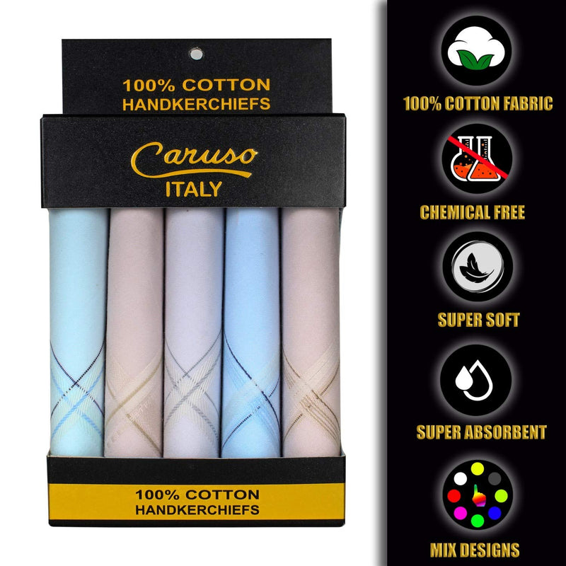 Caruso Italy Men's Luxury 100% Pure Cotton Handkerchief - Pack of 5 Off-white - BeesActive Australia