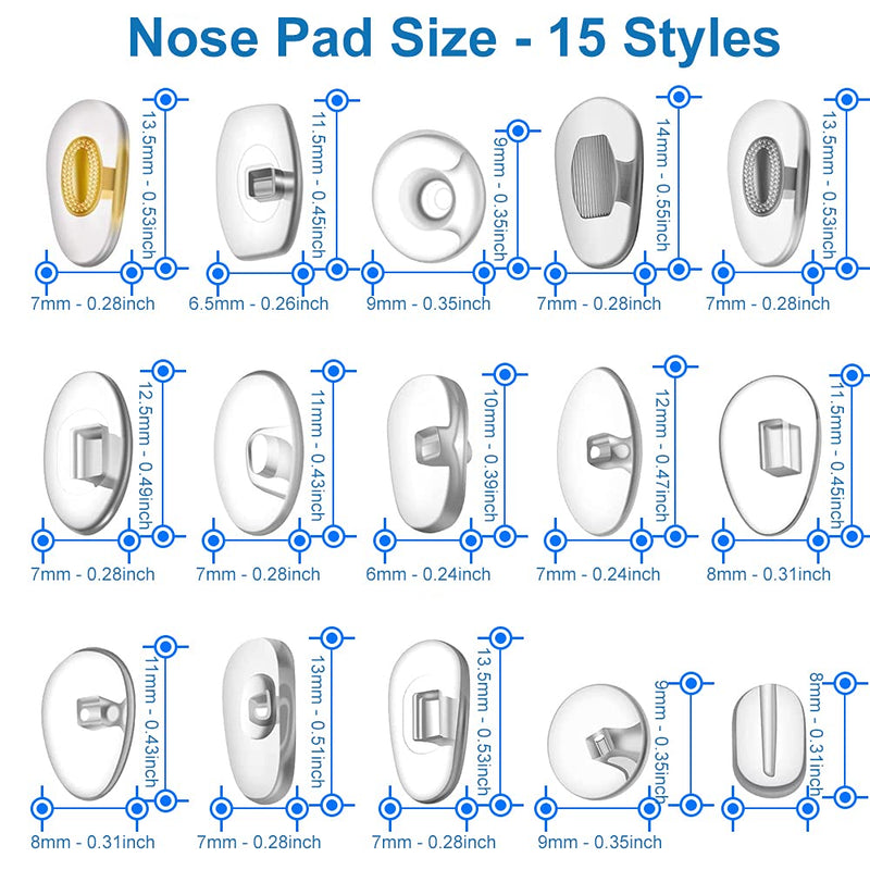 MMOBIEL 150 Pairs Eyeglass Repair Kit Clear Transparent Eye Glasses Nose Support Pads for Eyeglass Sunglass - 15 Different Shapes - BeesActive Australia