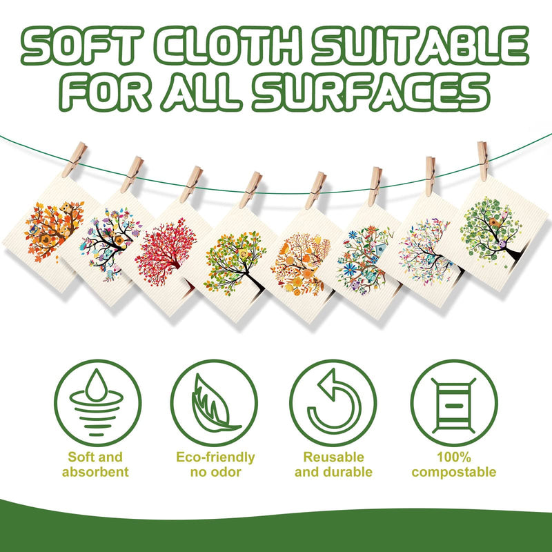 8 Pieces Mixed Trees Owls Swedish Kitchen Dishcloths Washable Reusable Sponge Cleaning Cloths Absorbent Dish Cloth Mixed Trees Dishcloths Drying Cleaning Wipes Dish Towels for Kitchen Bar Counter - BeesActive Australia