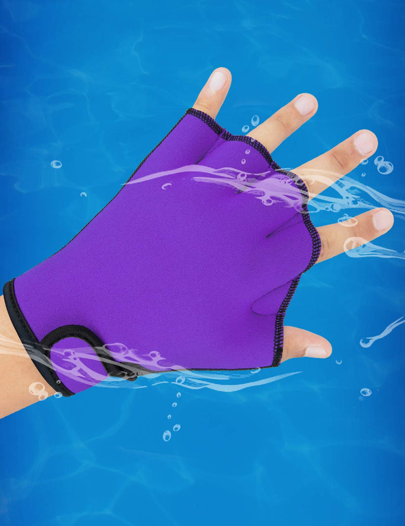 FitsT4 Aqua Gloves Webbed Paddle Swim Gloves Fitness Water Aerobics and Water Resistance Training for Men Women Children Purple Medium - BeesActive Australia
