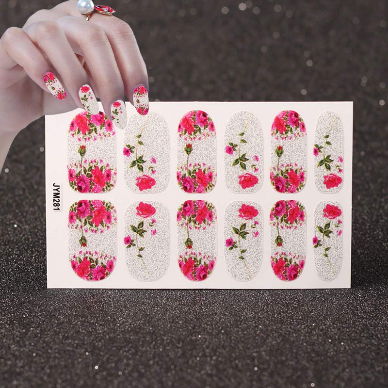 SILPECWEE 6 Sheets Adhesive Nail Polish Strips Stickers Tips Flower Design Nail Wraps Nail Decals Manicure Accessories and 1Pc Nail File NO2 - BeesActive Australia