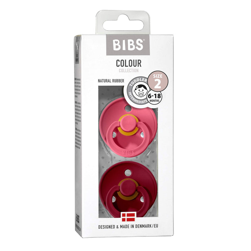 BIBS Pacifiers | Natural Rubber Baby Pacifier | Set of 2 BPA-Free Soothers | Made in Denmark | Coral/Ruby | Size 6-18 Months - BeesActive Australia