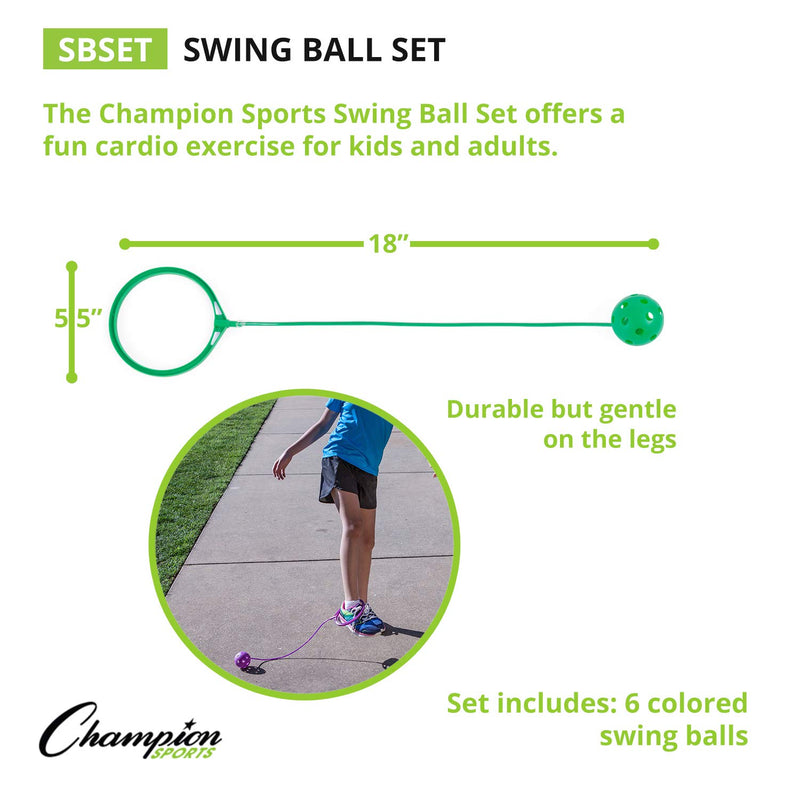 [AUSTRALIA] - Champion Sports Swing Ball Set, Pack of 6 Green/Orange/Purple/Red/Royal Blue/Yellow 