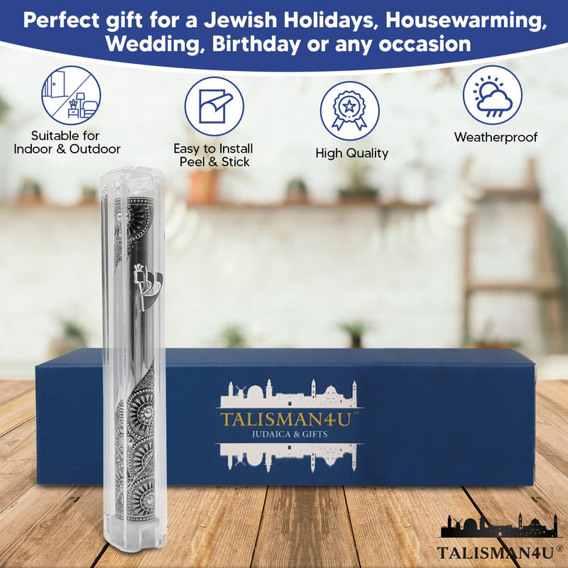 TALISMAN4U Waterproof Clear Mezuzah Case with Scroll Silver Ornament Hebrew Shin Classic Israel Judaica Door Mezuza 5 Inch - BeesActive Australia