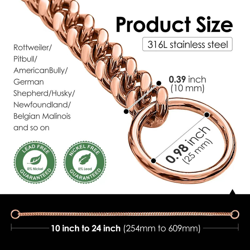 Rose Gold Dog Collars, 10mm Thick Cuban Link Dog Collar for Small Medium Dogs, 18K Chew Proof Gold Chain Dog Collar 316L Stainless Steel Chain Dog Collars 12inch (for 8'' dog's neck) Rose Gold - BeesActive Australia