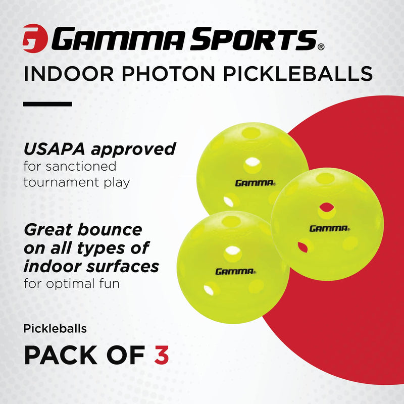 Gamma Photon Indoor or Outdoor Pickleballs, USAPA Approved,High-Visibility, Bright and Durable, Engineered for True Flight, Available in 3 Pack, 6 Pack, 30 Bucket, 60 Pack - BeesActive Australia