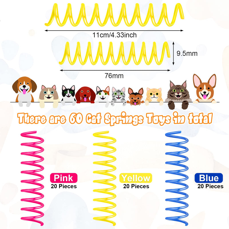 60 Pieces Thin Colorful Springs Cat Spiral Springs Interactive Cat Toys Kitten Toys Cat Stuff Plastic Cat Springs Toys, for Swatting Biting Hunting Chasing to Keep Fit Active, Blue Yellow Pink, 3 Inch - BeesActive Australia