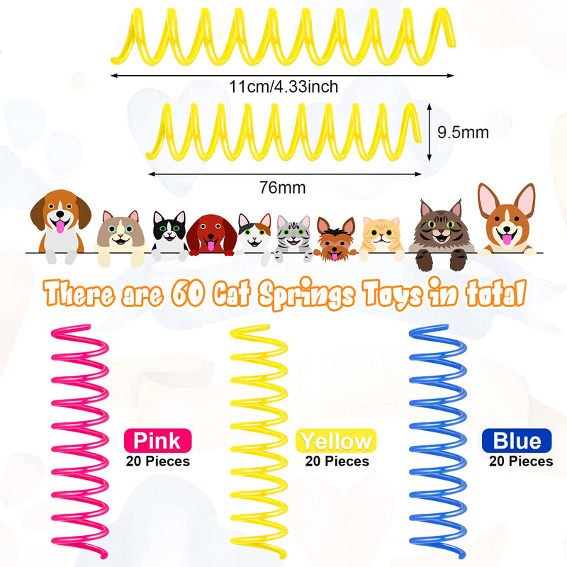 60 Pieces Thin Colorful Springs Cat Spiral Springs Interactive Cat Toys Kitten Toys Cat Stuff Plastic Cat Springs Toys, for Swatting Biting Hunting Chasing to Keep Fit Active, Blue Yellow Pink, 3 Inch - BeesActive Australia