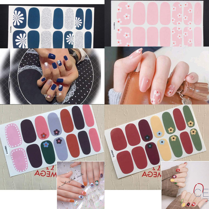 SILPECWEE 20 Sheets Adhesive Nail Polish Strips Stickers Tips and 1Pc Nail File Flower Nail Wraps Decals Manicure Accessories NO2 - BeesActive Australia