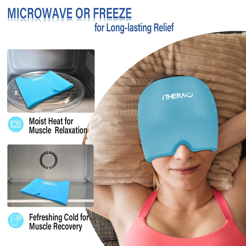 I-THERA-U Migraine Relief Cap - Reusable Headache Relief Cap, Flexible Headache Hat for Migraine, Migraine Cap for Tension Headache, Sinus Pressure, Puffy Eyes, Stress Relief Migraine Hat Blue Compression - BeesActive Australia