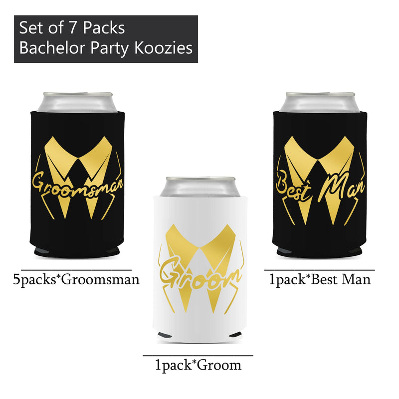 LotsBuyLots 7 Pack Groom and Groomsmen Can Coolers for Bachelor Party，Perfect Insulating Beer Can Sleeve Coolers as Groomsman Gifts(Squiggle) LBL010BKG-GH - BeesActive Australia