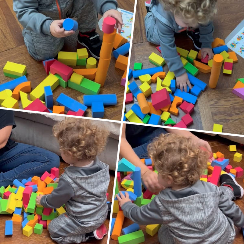 Pairez Toys Foam Building Blocks for Toddlers 1-3, 81 Pieces Soft Stacking Blocks Toy Set, Baby Bath Foam Toys, Sensory and Montosorri Toys for Boys & Girls 18+ Months B-81pcs - BeesActive Australia