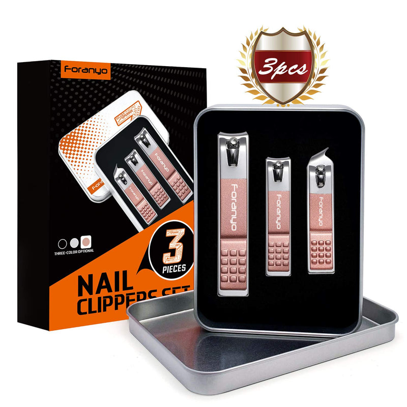 Nail Clippers, 3PCS Nail Kit & Manicure Set Professional, Manicure Kit with Fingernail Clippers, Sharp and Durable Nail Clipper Set for Podiatrist/Ingrown/Seniors with Metal Case (Pink) A-Pink - BeesActive Australia