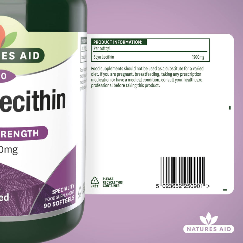 Natures Aid Lecithin, 1200 mg, 90 Softgels (Produced from Naturally Sourced, Non-GM Soya Beans, Source of Phospholipids, Made in the UK) - BeesActive Australia