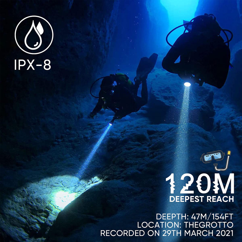 HECLOUD Diving Flashlight with Rechergeable Power 2000 Lumens Underwater Professional Scuba Snorkeling IPX8 Waterproof Super Bright PM70 LED Torch Dive Lights with Charger - BeesActive Australia